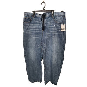 KBB by Kahlana Blue Barrel Leg Jeans with Paint Splatter, Size 20